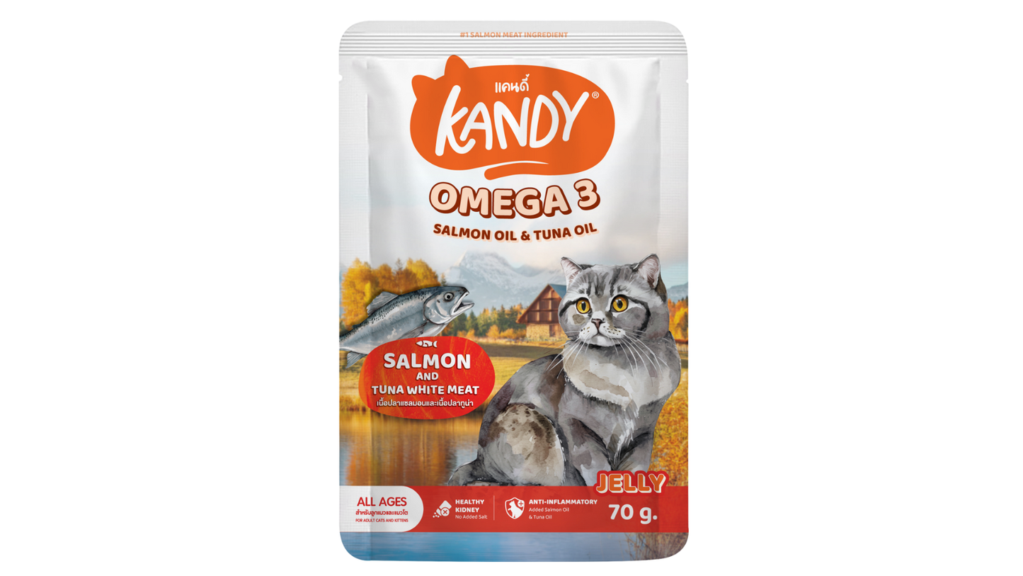 Kandy omega 3 cat wet food salmon tuna 70gm | Omega rich wet cat food in jelly | Premium Cat Wet food UAE