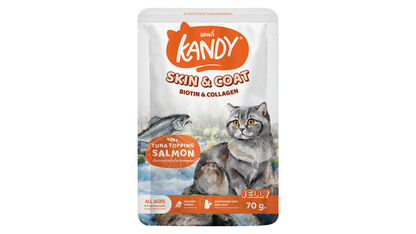 Kandy Skin And Coat Cat Wet Food Tuna Salmon 70gm | Omega Rich wet cat food in jelly UAE |Premium Cat wet Food UAE free delivery