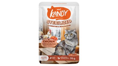 kandy sterilized cat wet food chicken salmon 70gm | sterilized cat food in jelly uae | Premium cat wet food uae free delivery