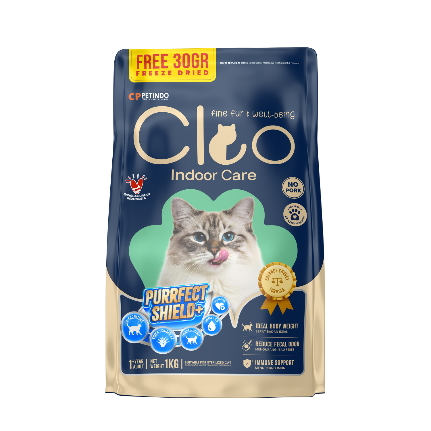 Cleo Indoor Care Cat Food 1kg | Reduce Odor | Hunger Fixer UAE