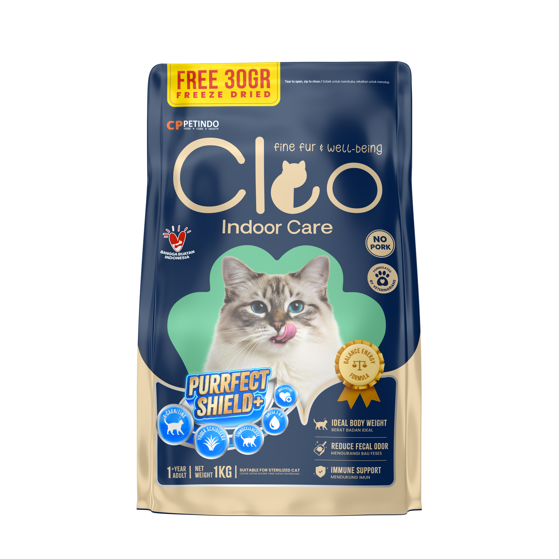 Cleo Indoor Care Cat Food 1kg | Reduce Odor | Hunger Fixer UAE