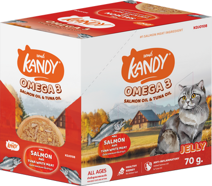 Kandy omega 3 cat wet food salmon tuna 70gm | Omega rich wet cat food in jelly | Premium Cat Wet food UAE