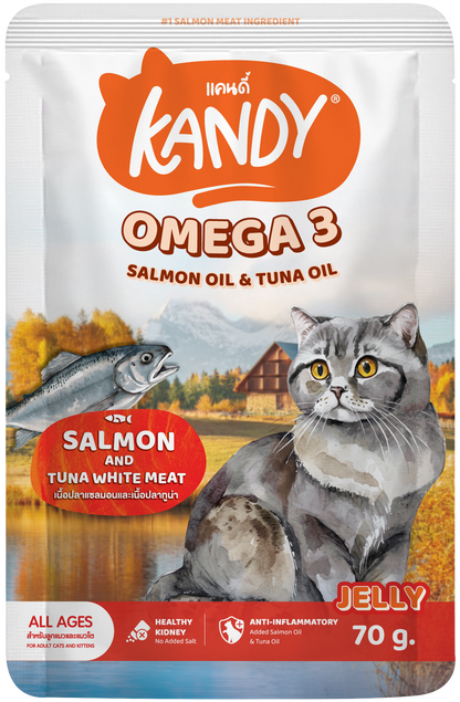 Kandy omega 3 cat wet food salmon tuna 70gm | Omega rich wet cat food in jelly | Premium Cat Wet food UAE