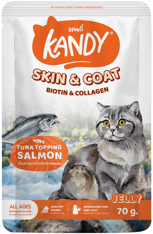 Kandy Skin And Coat Cat Wet Food Tuna Salmon 70gm | Omega Rich wet cat food in jelly UAE |Premium Cat wet Food UAE free delivery