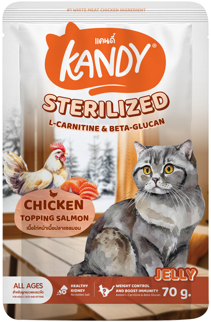 kandy sterilized cat wet food chicken salmon 70gm | sterilized cat food in jelly uae | Premium cat wet food uae free delivery
