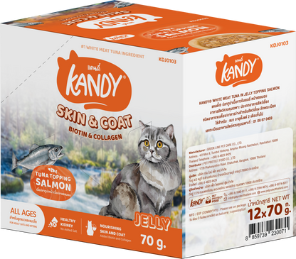 Kandy Skin And Coat Cat Wet Food Tuna Salmon 70gm | Omega Rich wet cat food in jelly UAE |Premium Cat wet Food UAE free delivery