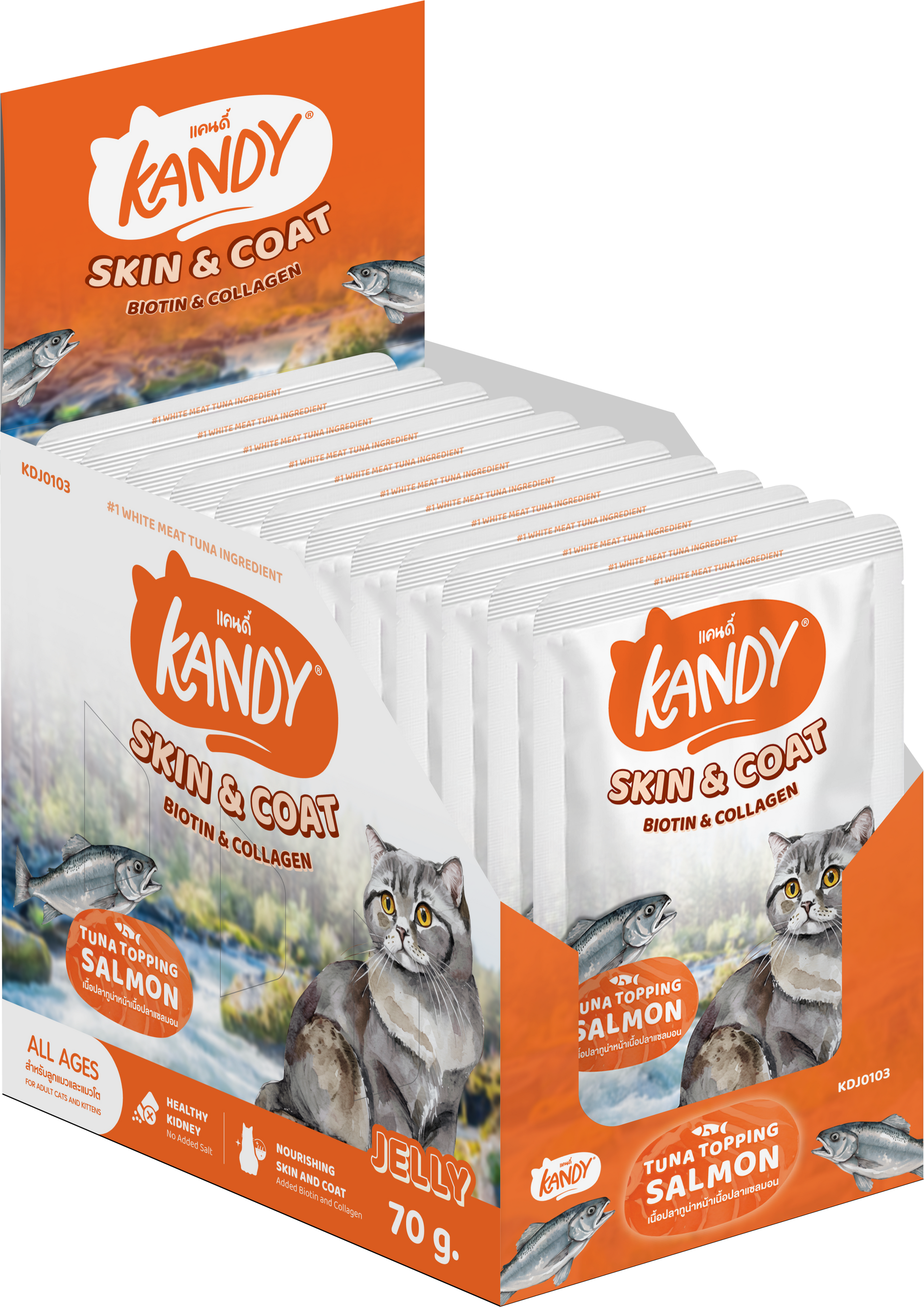 Kandy Skin And Coat Cat Wet Food Tuna Salmon 70gm | Omega Rich wet cat food in jelly UAE |Premium Cat wet Food UAE free delivery