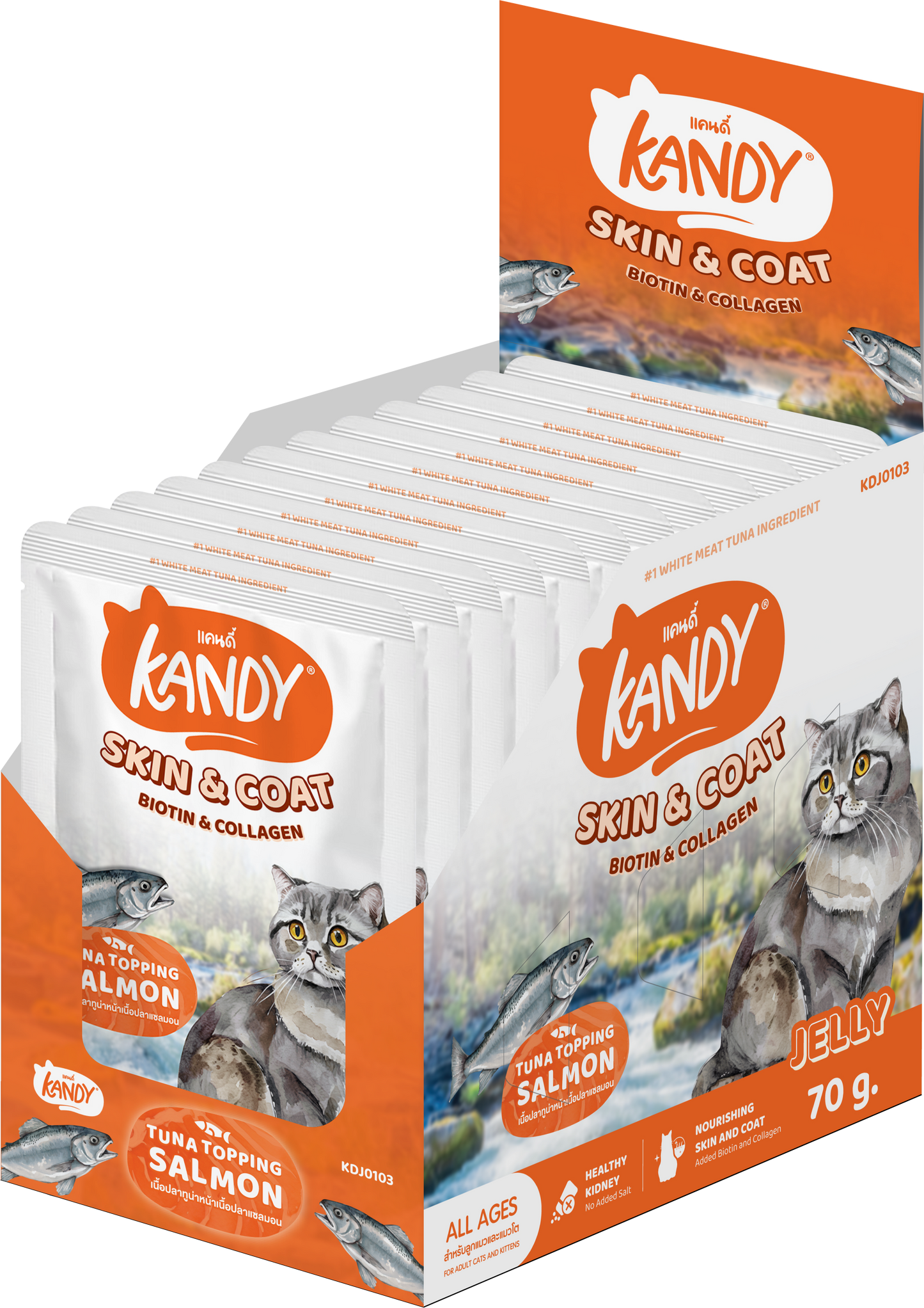 Kandy Skin And Coat Cat Wet Food Tuna Salmon 70gm | Omega Rich wet cat food in jelly UAE |Premium Cat wet Food UAE free delivery