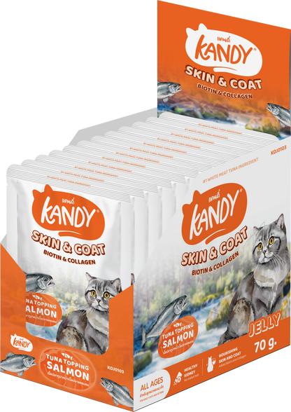 Kandy Skin And Coat Cat Wet Food Tuna Salmon 70gm | Omega Rich wet cat food in jelly UAE |Premium Cat wet Food UAE free delivery