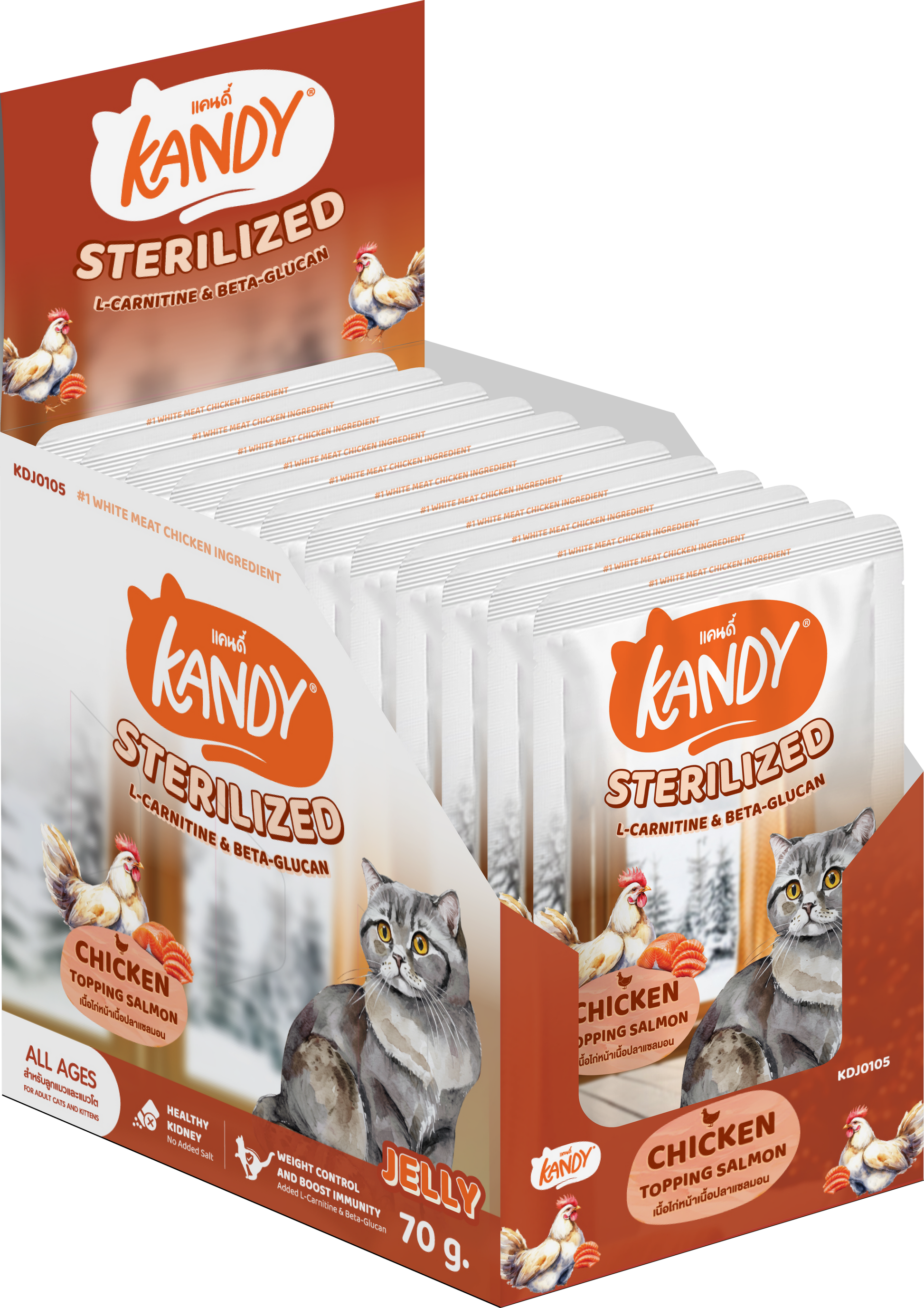 kandy sterilized cat wet food chicken salmon 70gm | sterilized cat food in jelly uae | Premium cat wet food uae free delivery